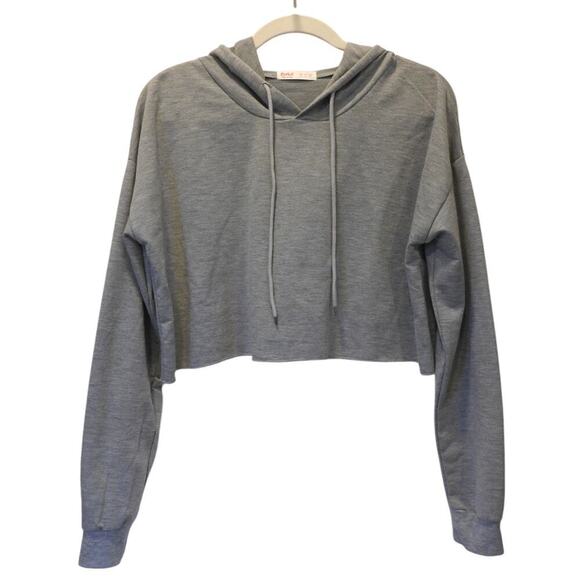 ROMWE Cropped Gray Hooded Sweatshirt - Size Small - Picture 1 of 3